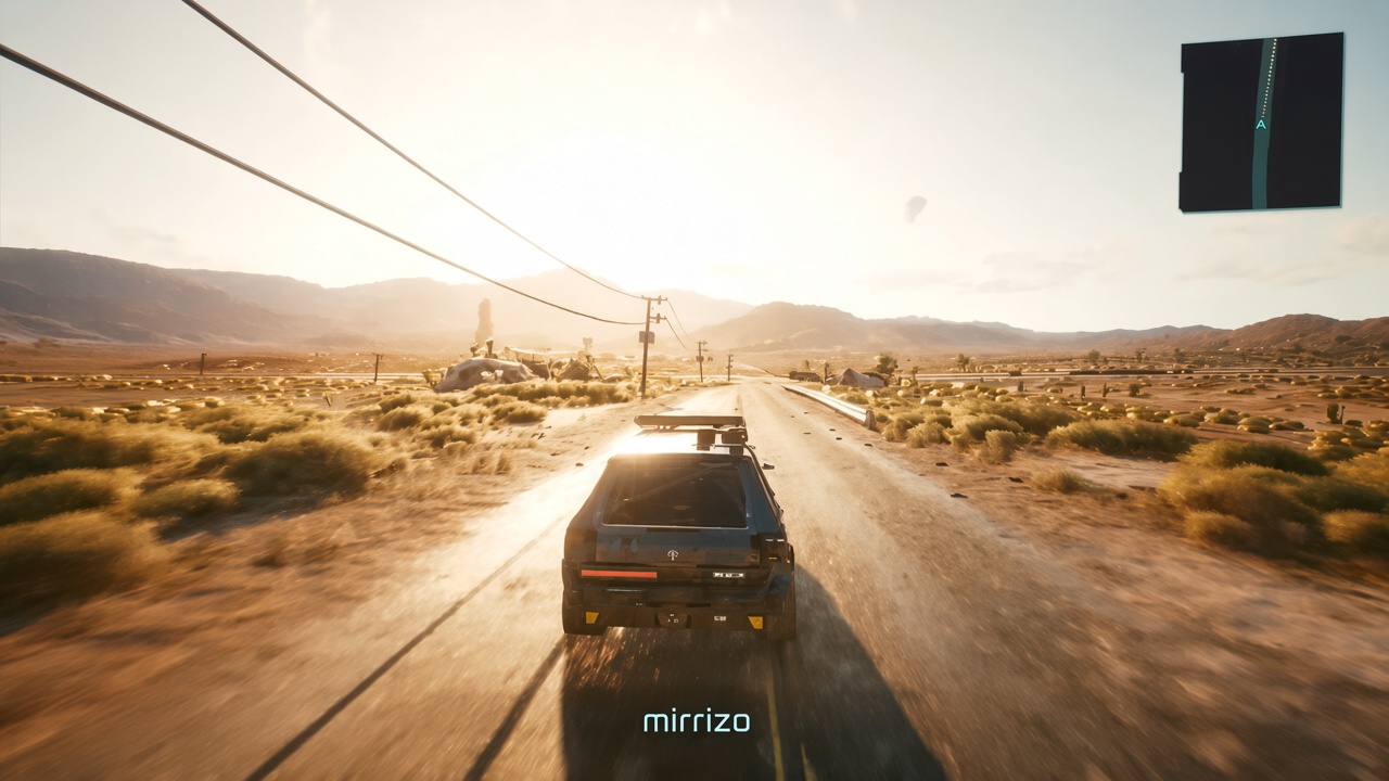 Cyberpunk 2077 browser gaming demonstration showing an open-world city scene